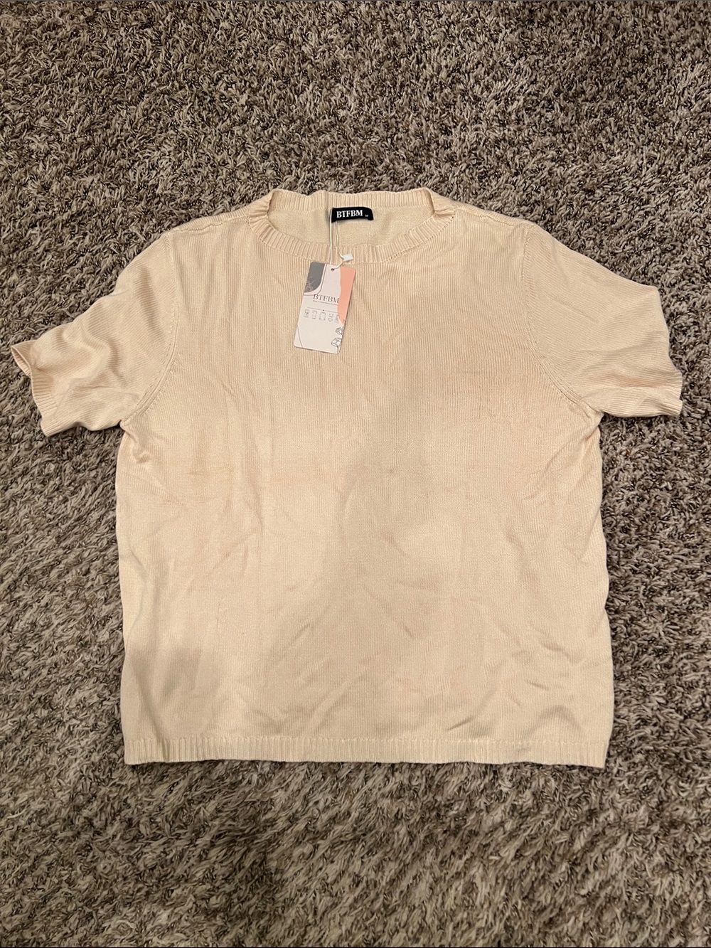 BTFBM Short-Sleeve Crewneck Sweater in Cream